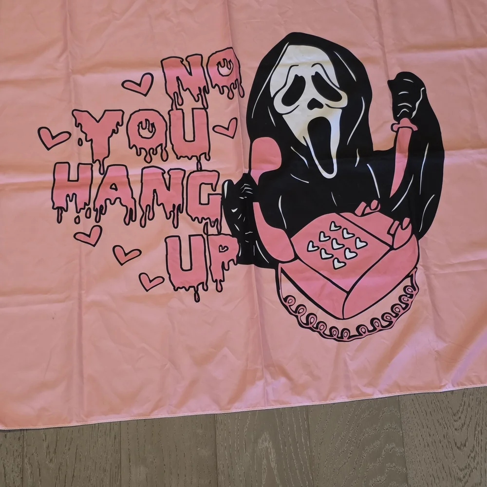 PreLiving Pink Horror Tapestry 37x 29 Inch - 'No You Hang Up' Ghost Face